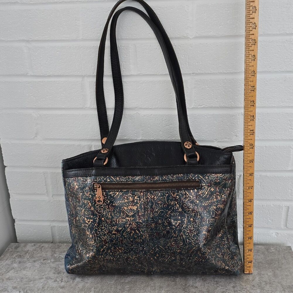 Patricia Nash Black Gold Embossed Floral Tote Bag Metal Hardware Medium - Picture 8 of 16